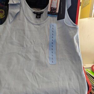 French Connection Women’s Blue Ribbed Knit Bow Accent Tank Top Size L